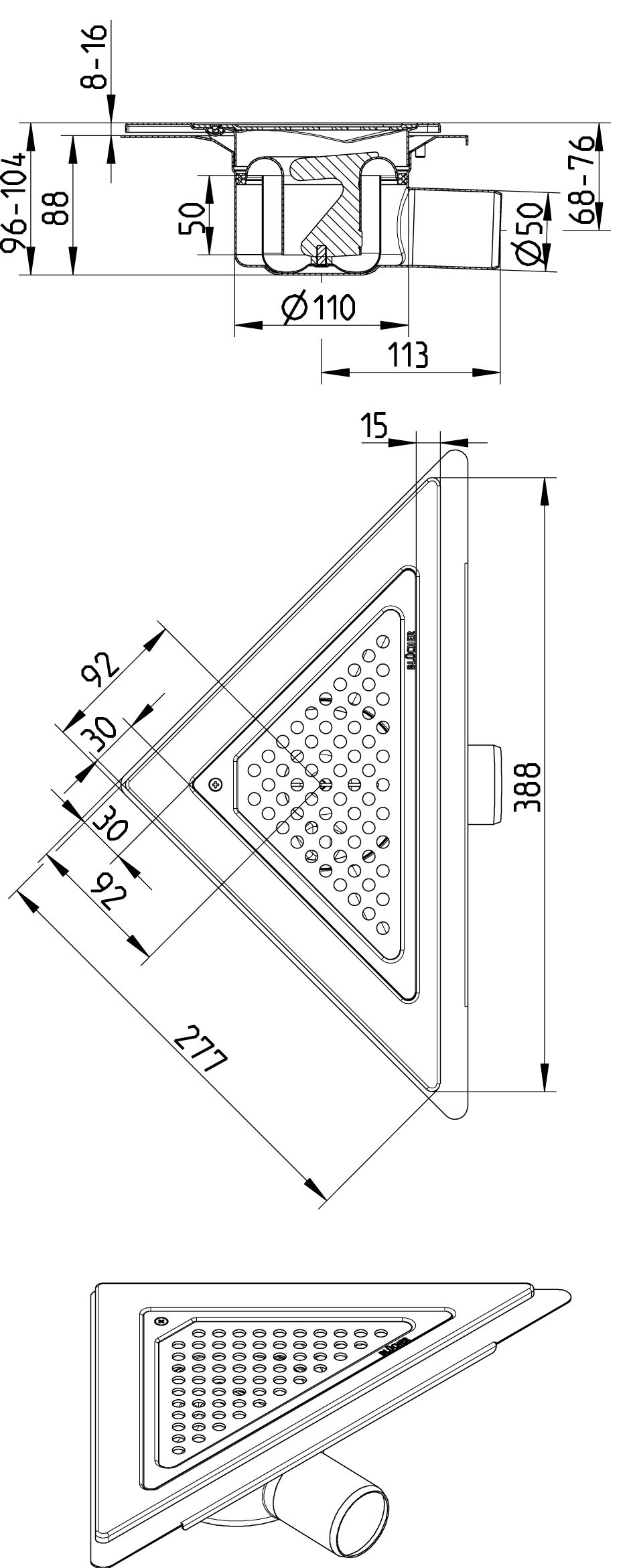 Line Drawing - Drain-Liquid membrane-Triangular