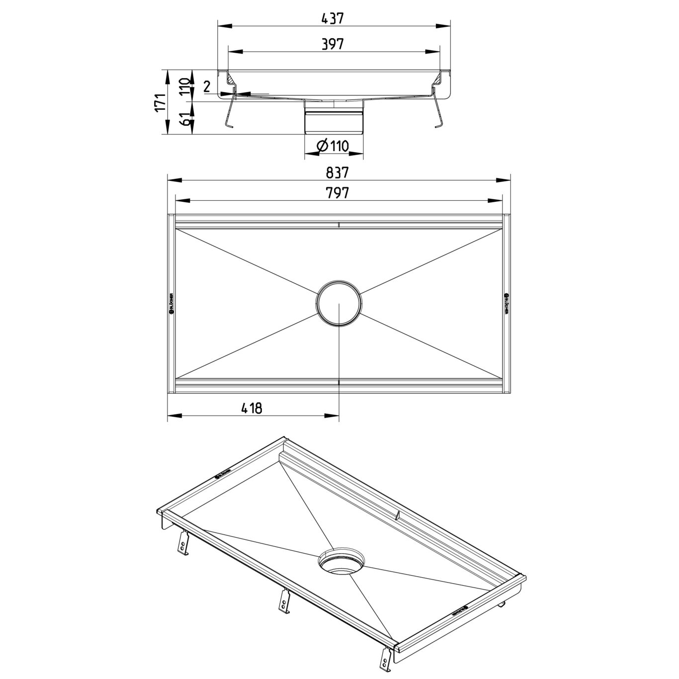 Line Drawing - Kitchen channel-No membrane