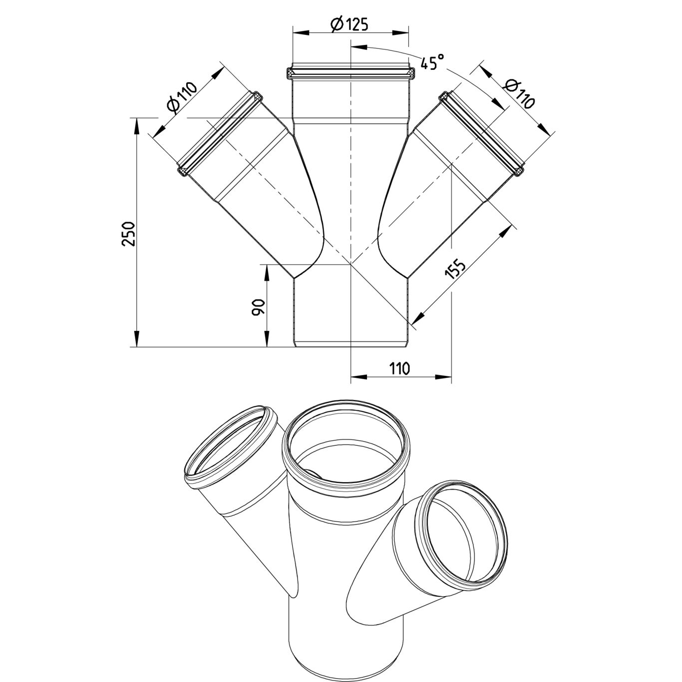 Line Drawing - Double branch-45-180