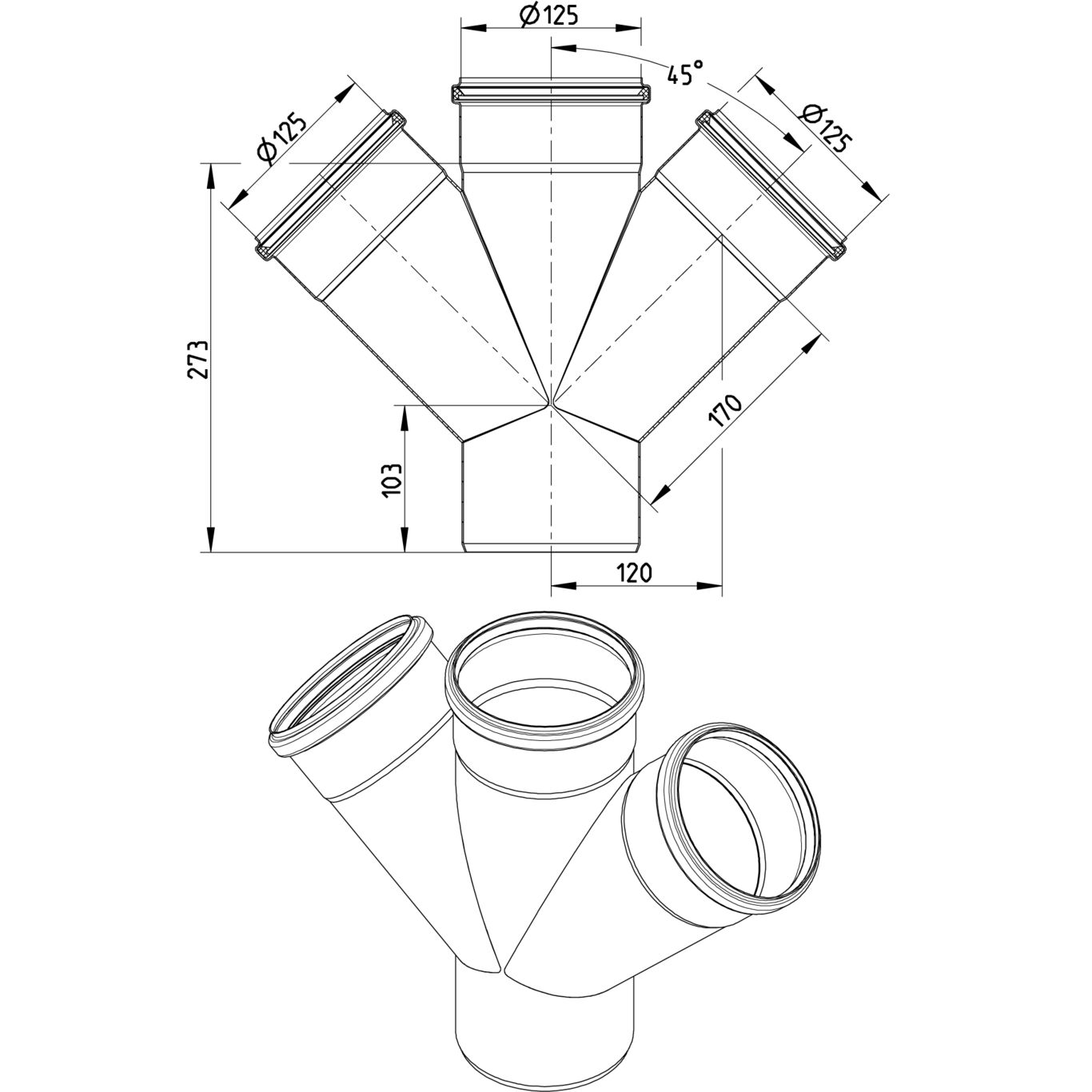 Line Drawing - Double branch-45-180