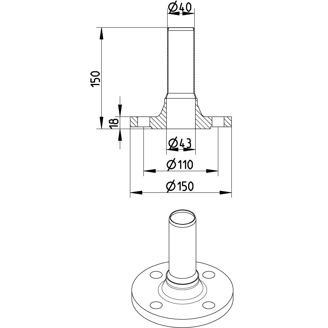 Line Drawing - Adaptor-flange-DIN