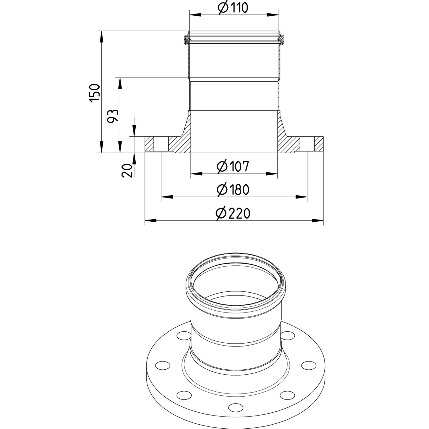 Line Drawing - Adaptor-flange-DIN