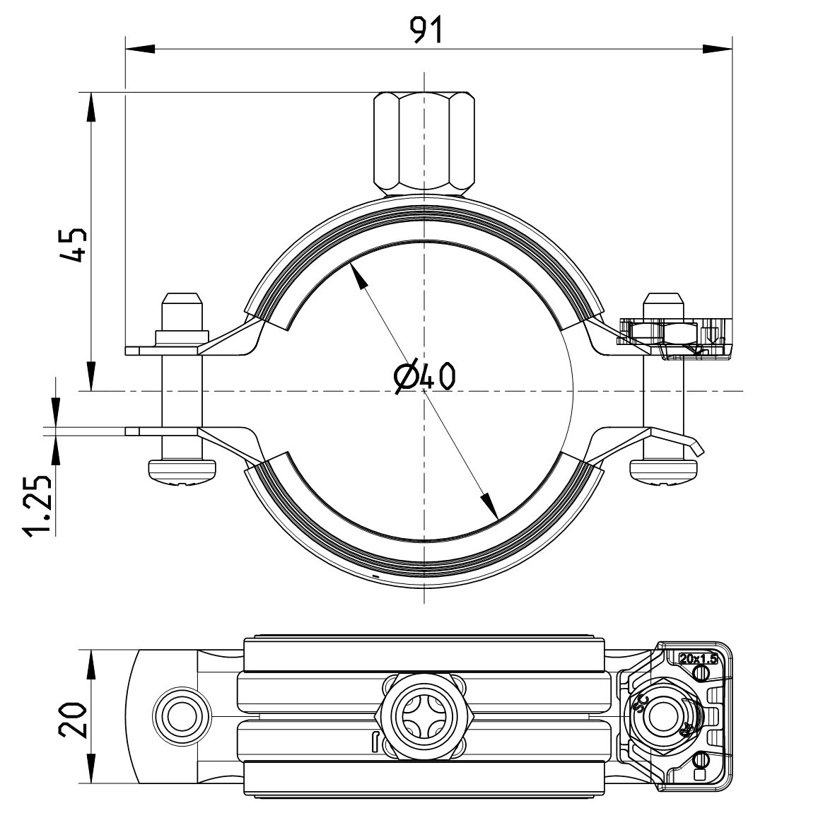 Line Drawing - Pipe hanger-EPDM-galvanized